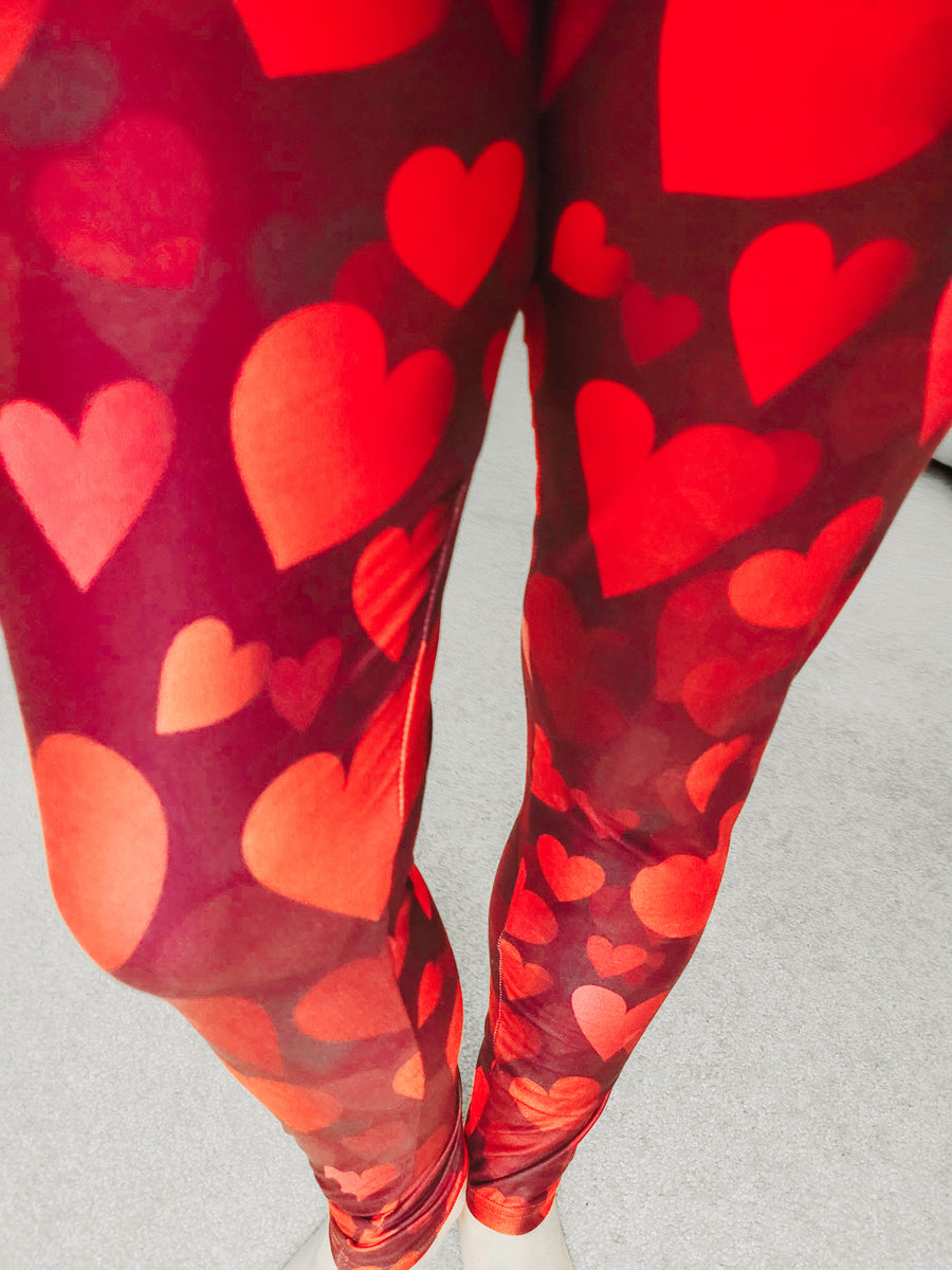 ViV Collection Printed Brushed Leggings Red Rose Corsage Regular