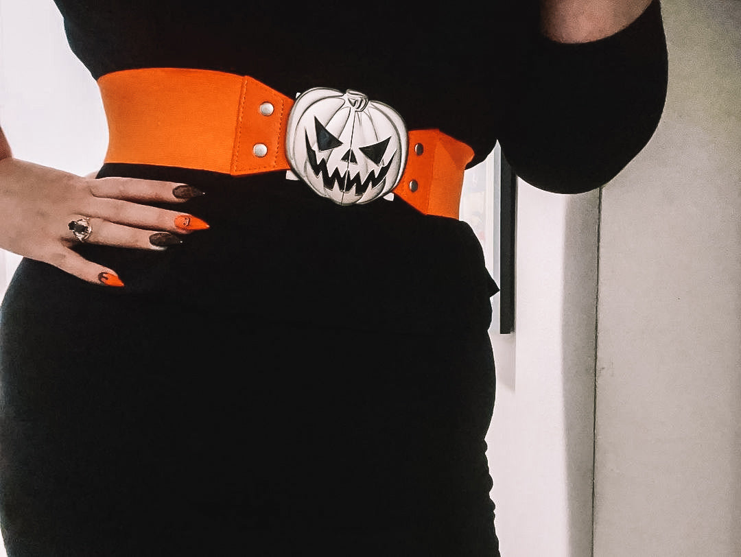 Pumpkin Ghost Print Pu Belt Orange Halloween Waist Belts Trendy