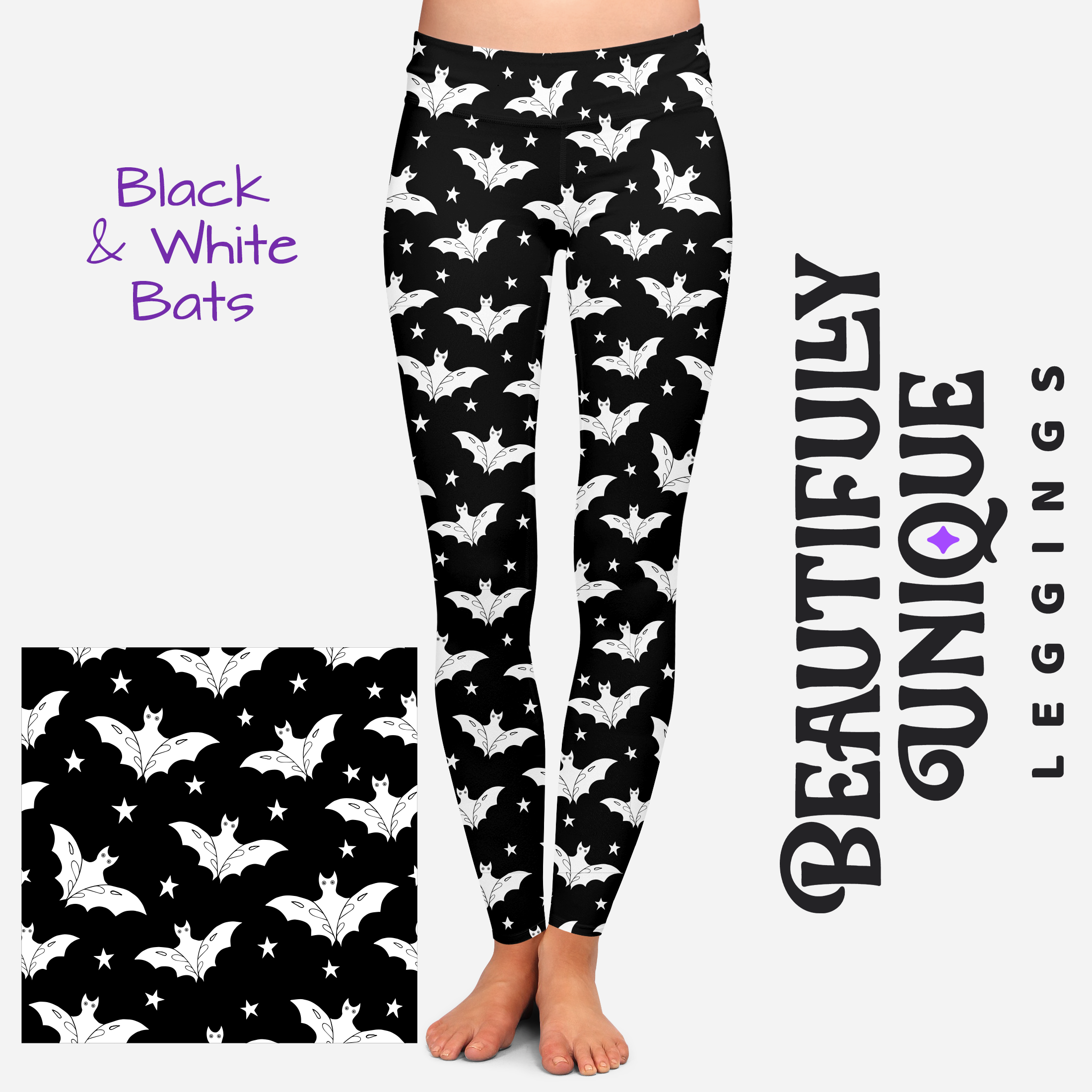 Black & White Bats - High-quality Handcrafted Vibrant Leggings